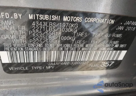2018 Mitsubishi Outlander Sport 2.4 Sel from USA, damaged, VIN JA4AP4AW1JU000927